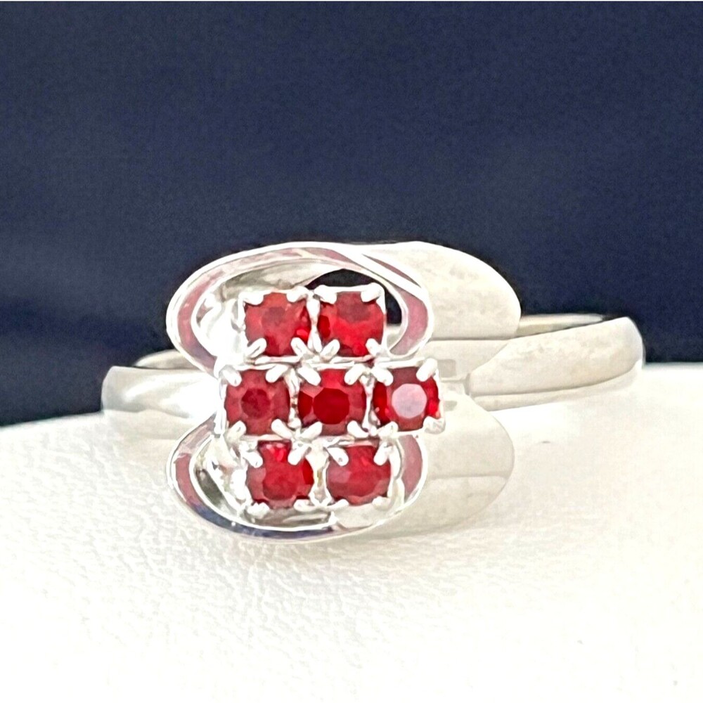 Vintage 1960s Cocktail Ring Mid Century Modern Red Rhinestone Geometric - 4I